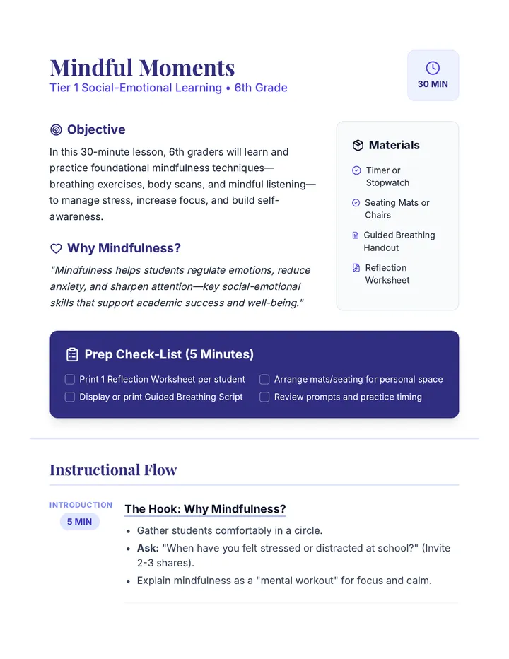 Mindful Moments Lesson Plan