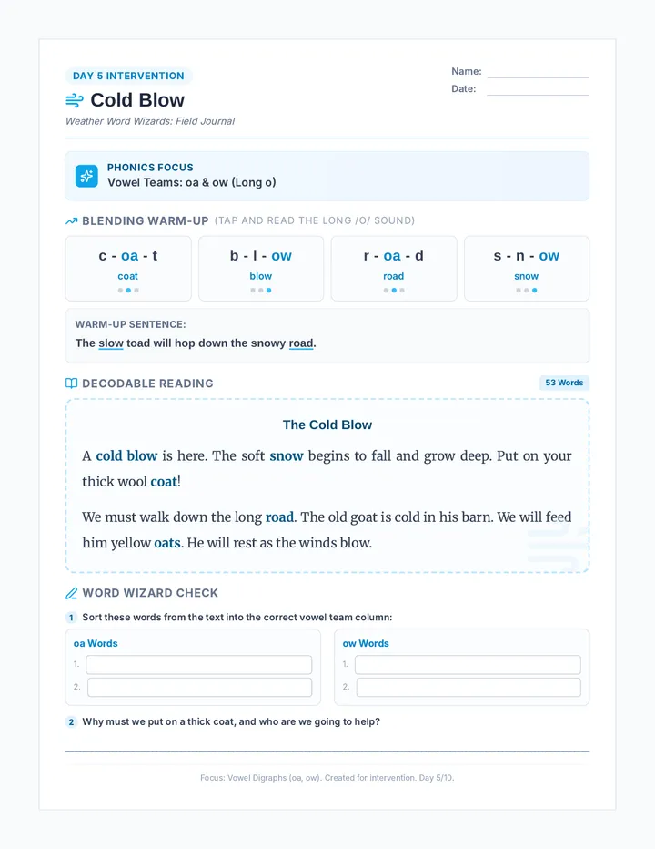 Cold Blow Worksheet