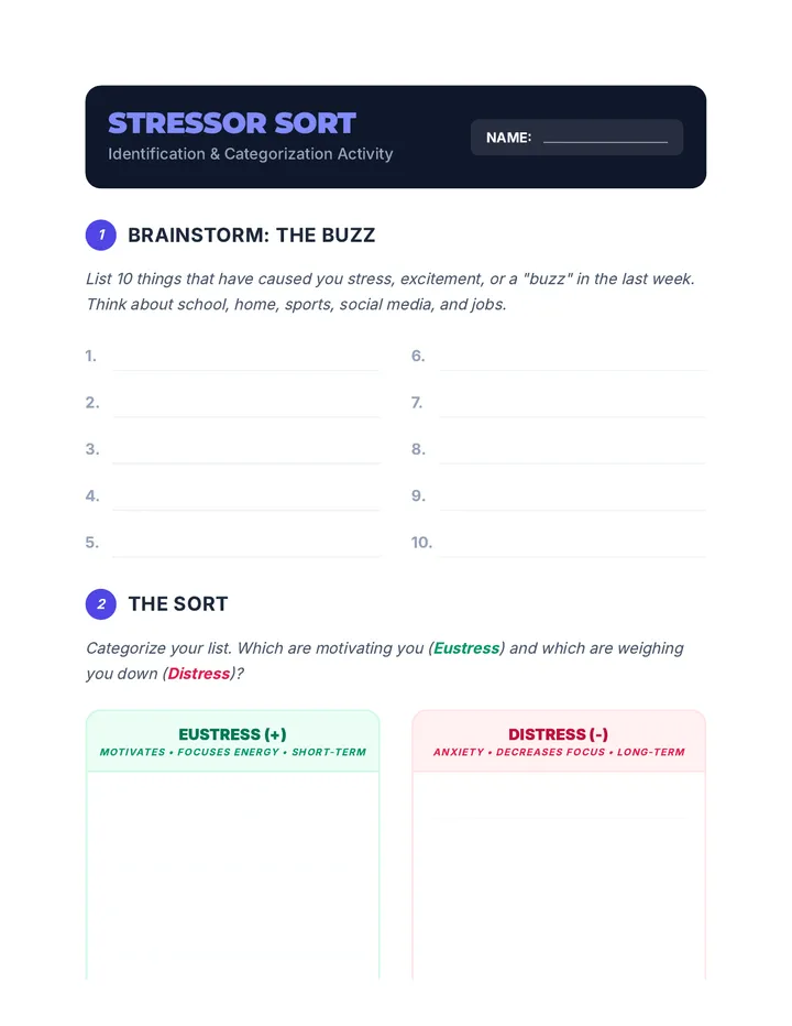 Stressor Sort Worksheet