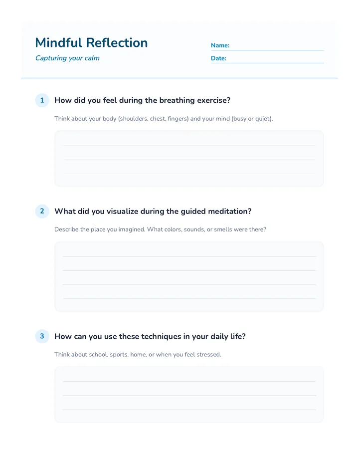 Mindfulness Reflection Worksheet