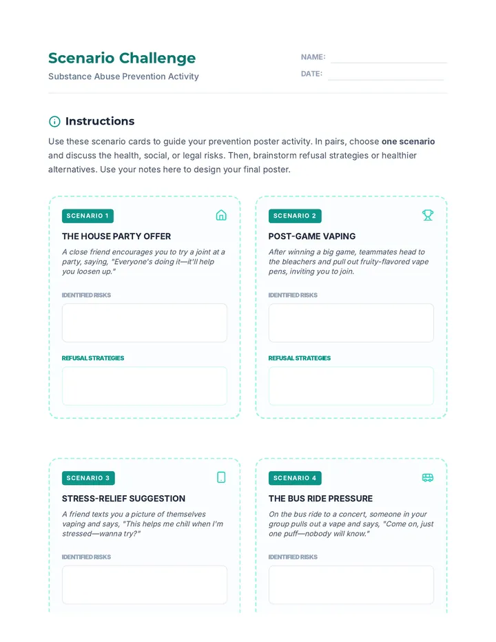 Substance Abuse Scenario Cards