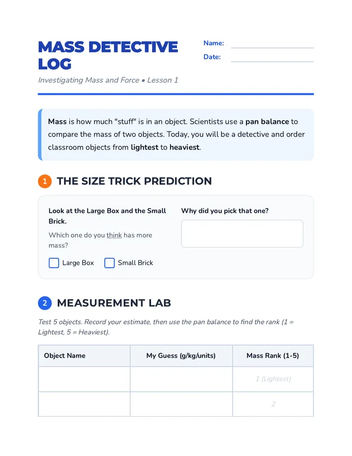 Mass Matters Worksheet