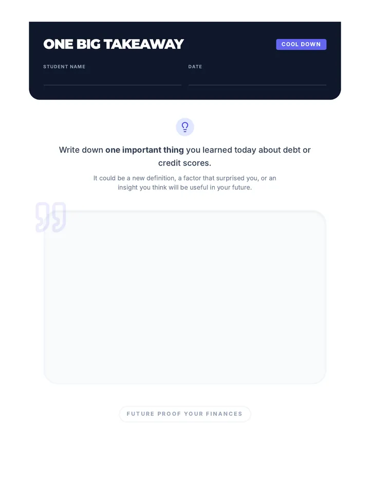 Credit & Debt Cool Down Handout