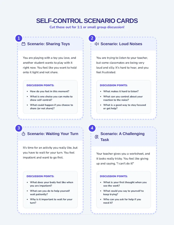 Self-Control Scenarios Discussion Cards