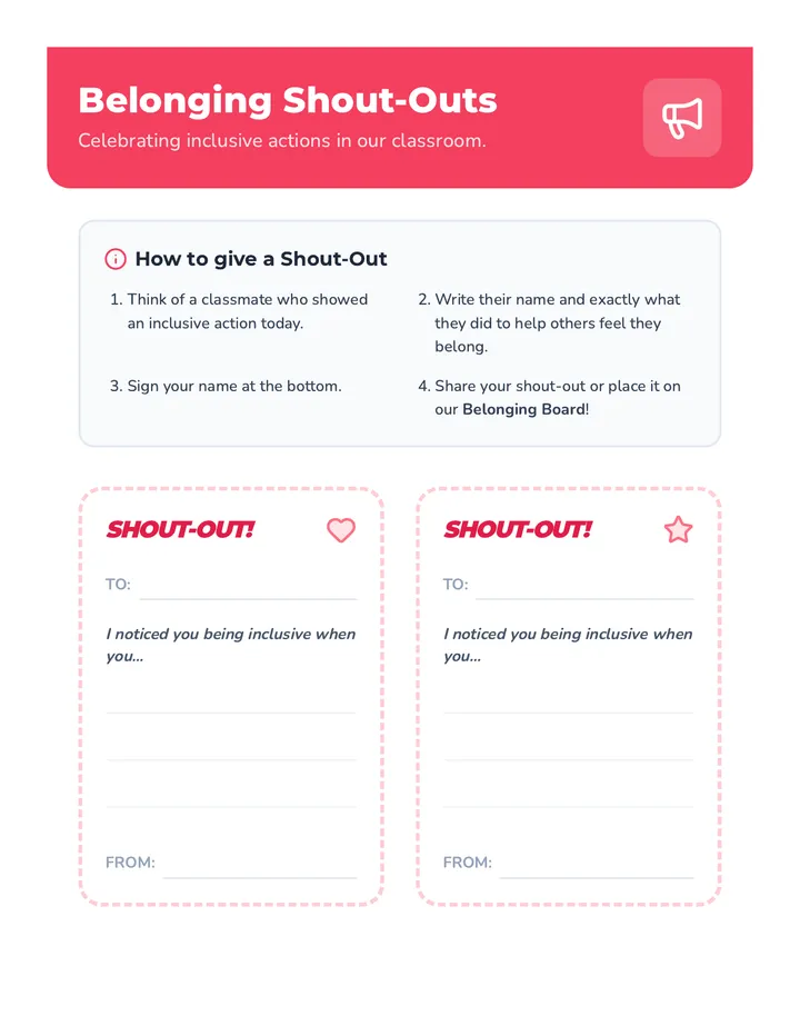 Belonging Shout-Outs Cards