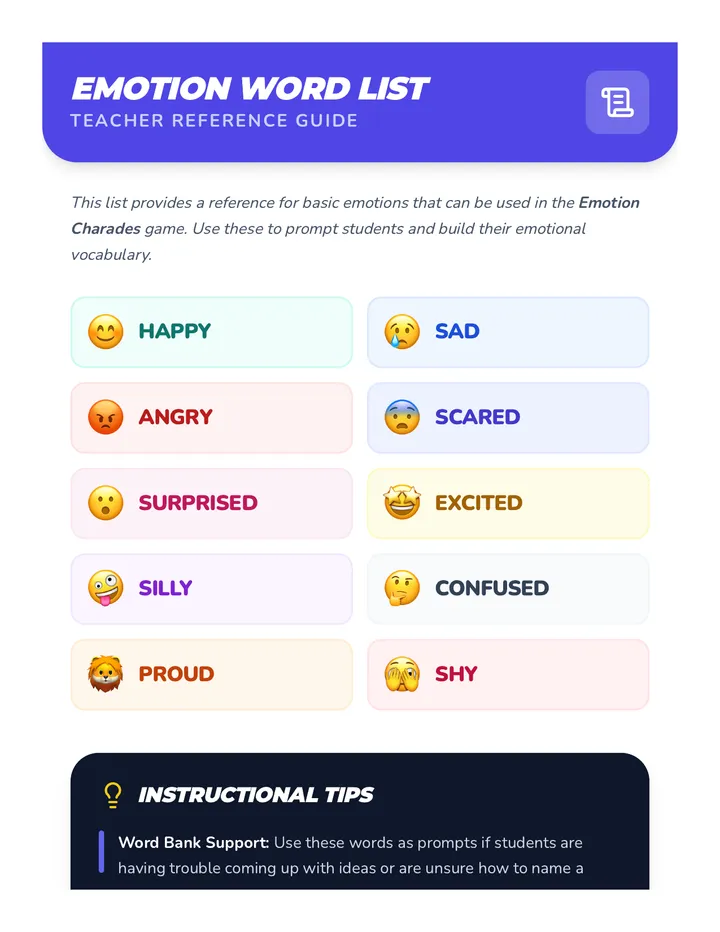 Emotion Word List Key