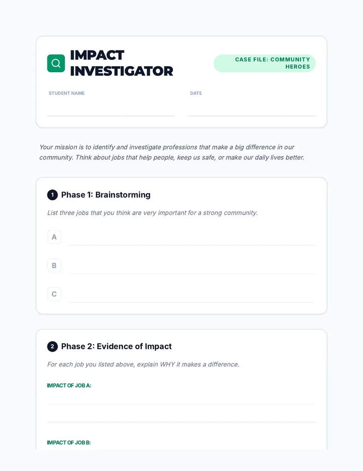 Impact Investigators Worksheet