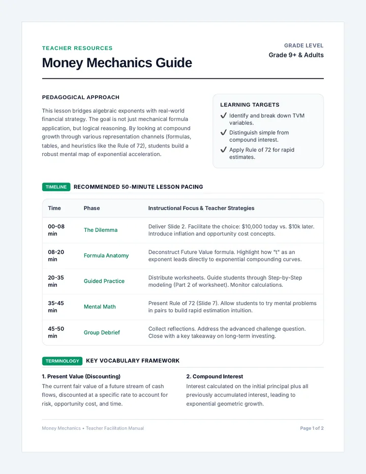 Money Mechanics Teacher Guide