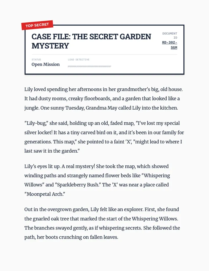 Secret Garden Reading Passage