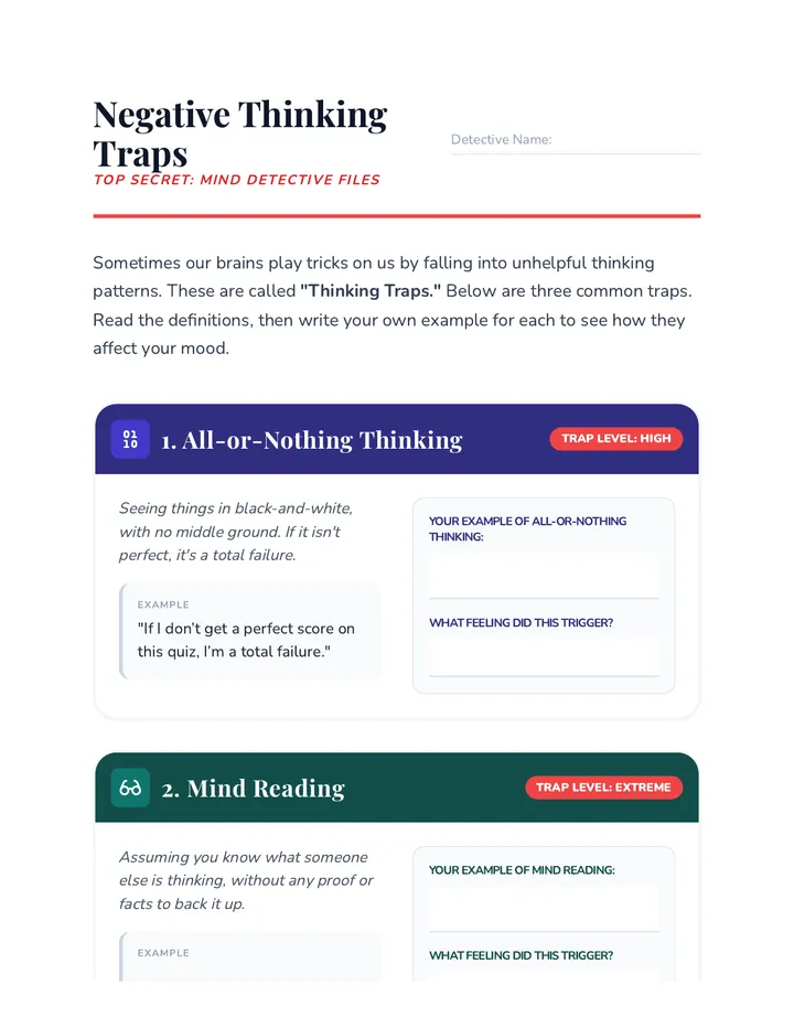 Negative Thinking Traps Handout Worksheet