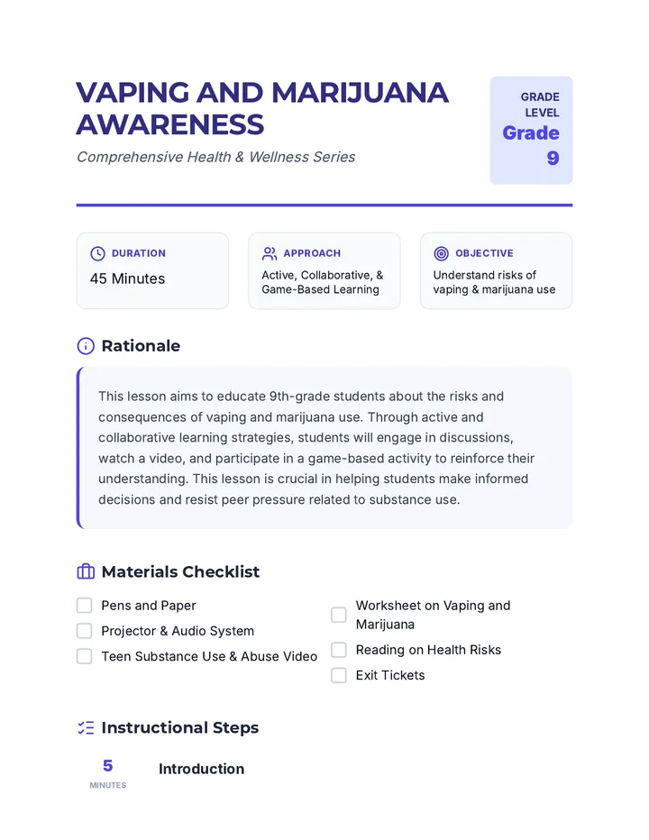 Vaping and Marijuana Awareness Lesson Plan