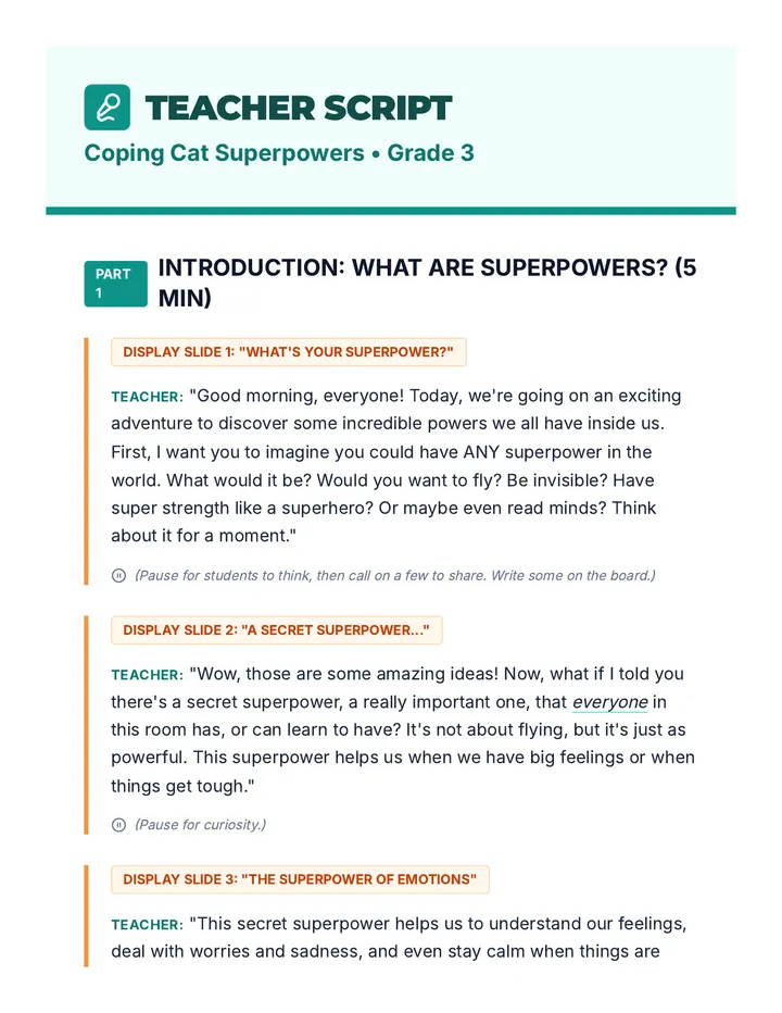 Coping Cat Teacher Script