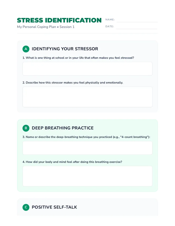 Stress Identification Worksheet Document