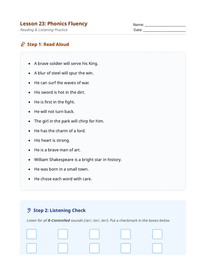 Fluency Practice Handout L23
