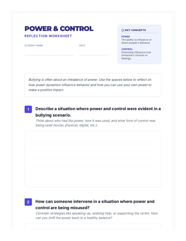 Power and Control Worksheet