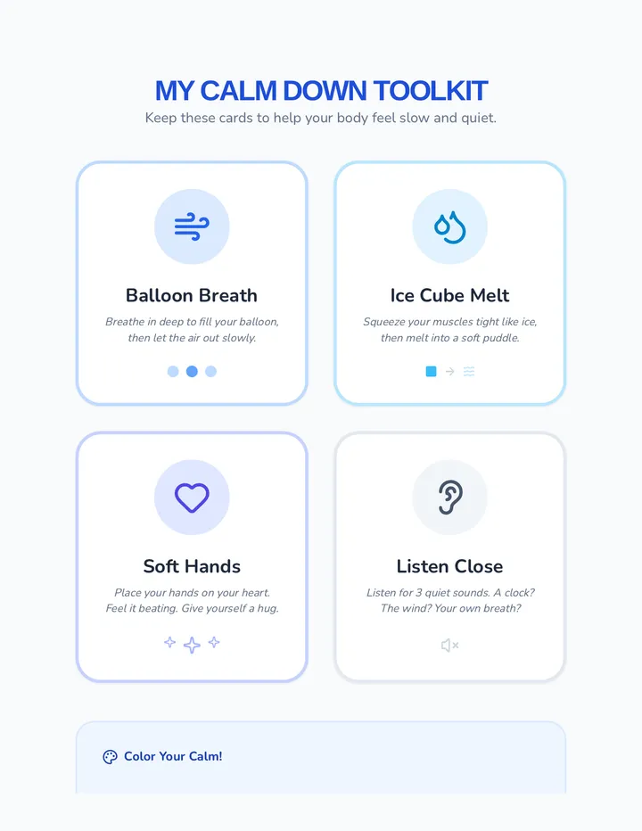 Calm Down Cards Worksheet