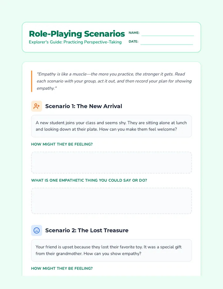 Role Playing Scenarios Worksheet