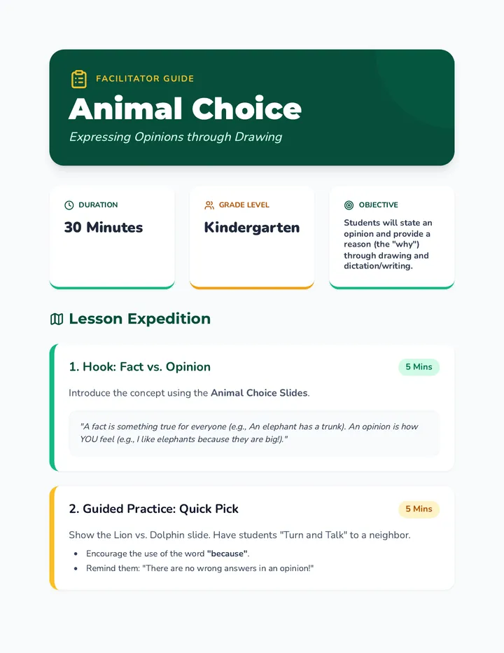 Animal Choice Teacher Guide
