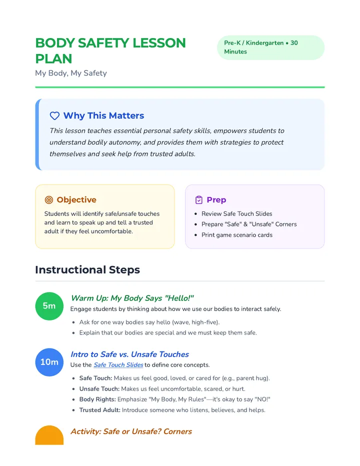 Body Safety Lesson Plan