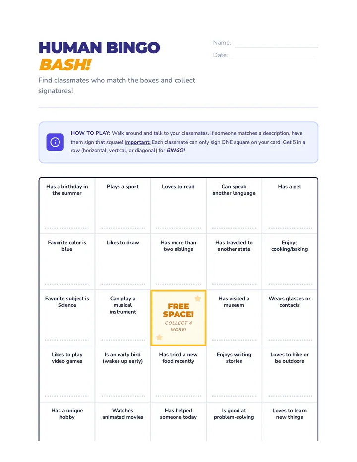 Human Bingo Card