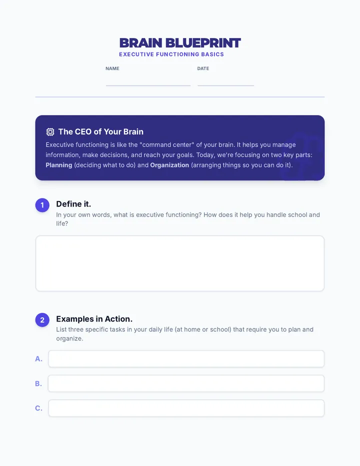 Executive Functioning Basics Worksheet