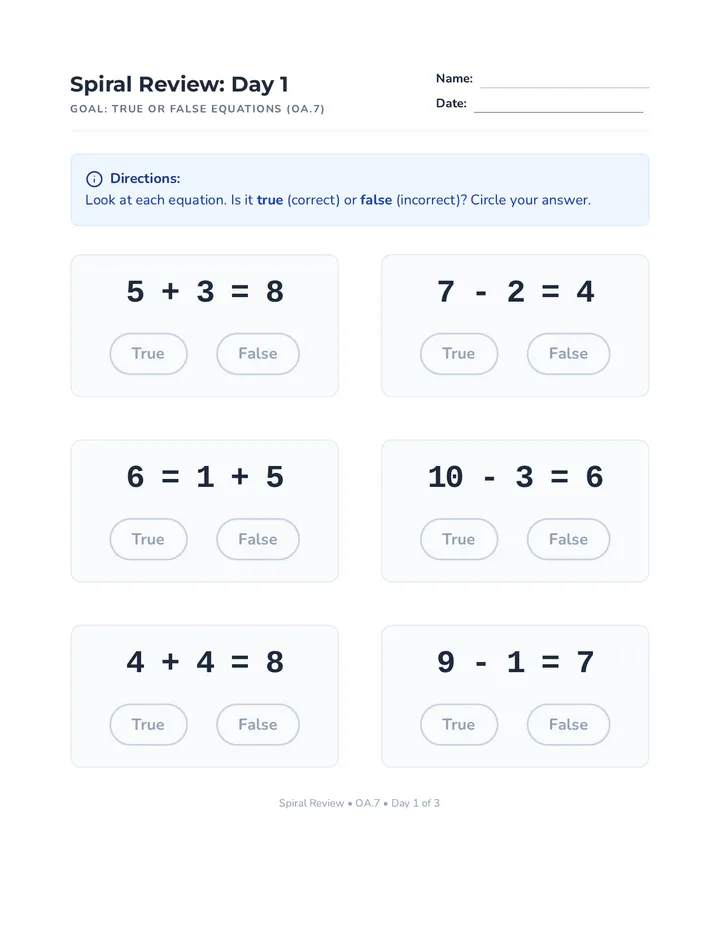 Equation Balance Spiral Review