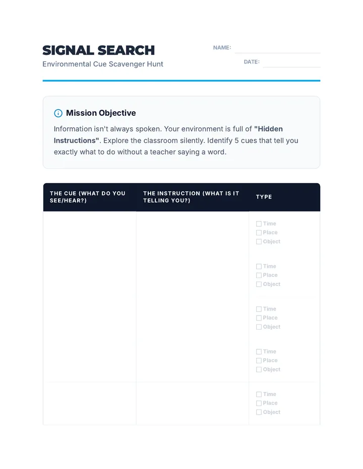 Signal Search Worksheet