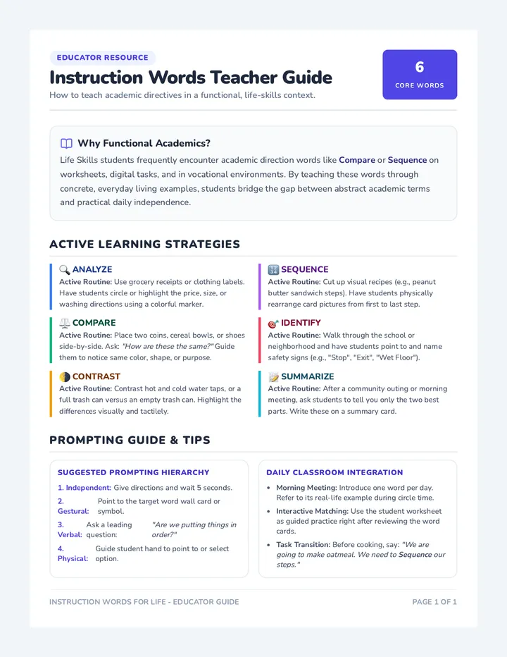 Instruction Words Teacher Guide