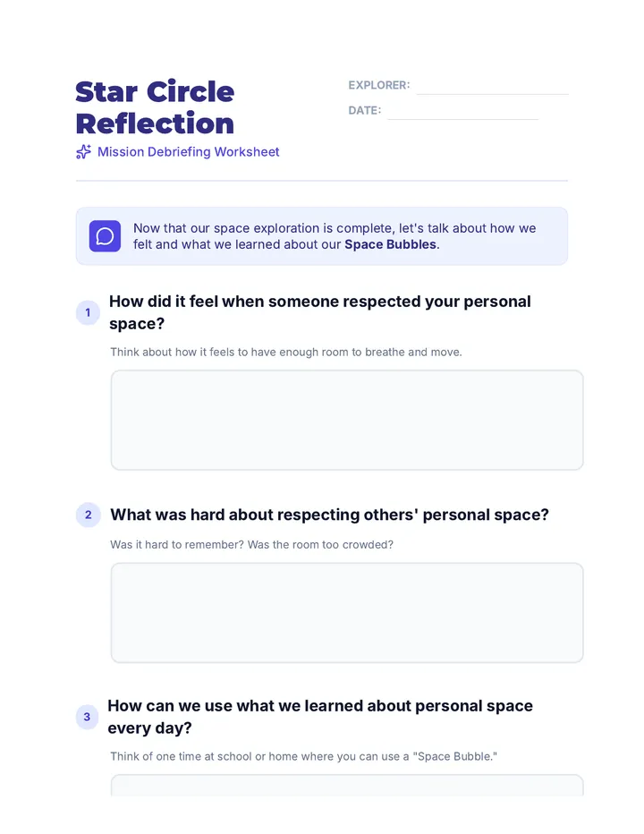 Personal Space Discussion Questions Worksheet