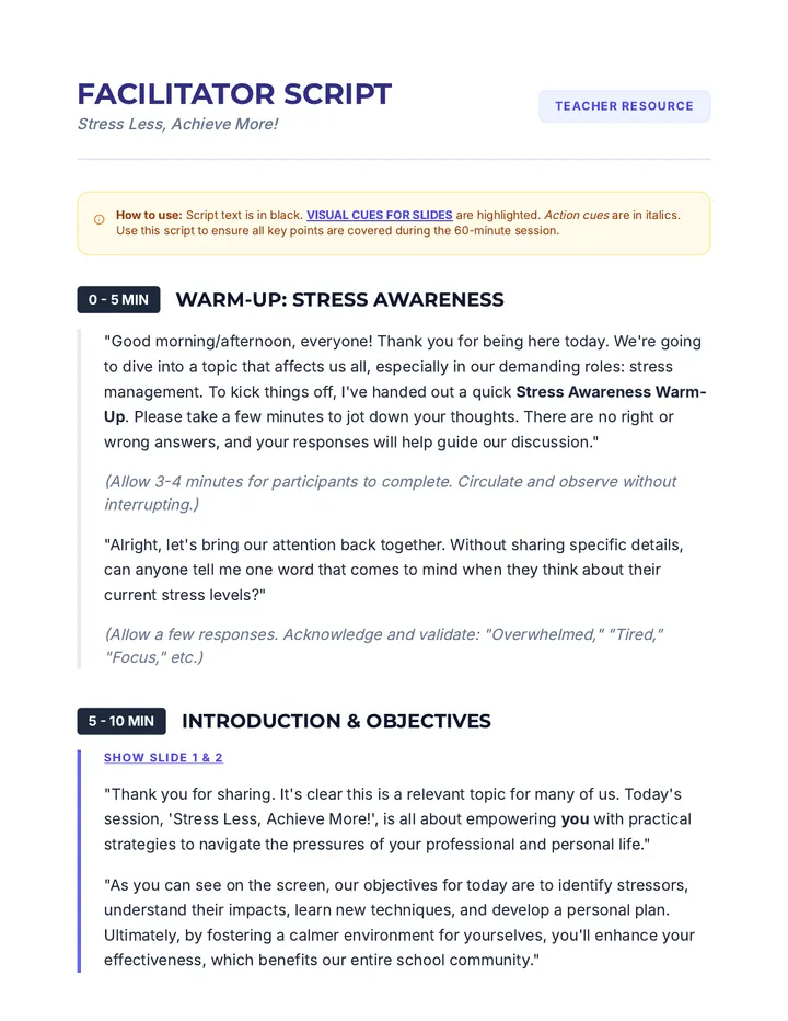 Teacher Stress Management Script