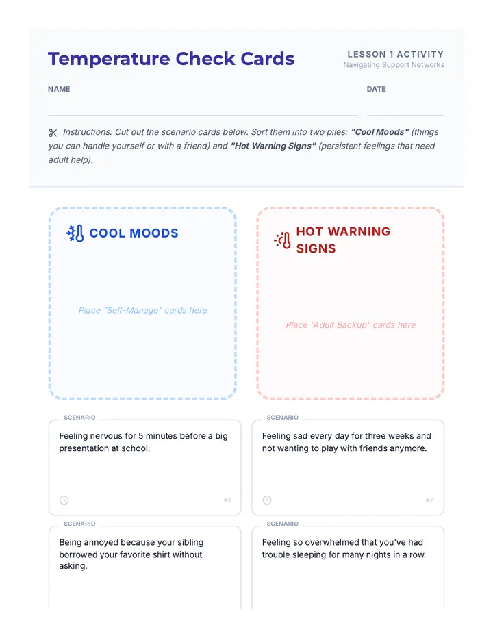 Temperature Check Cards Worksheet