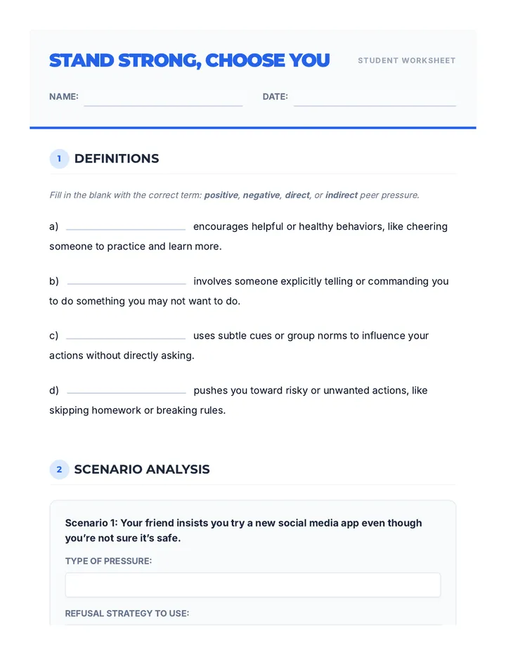 Stand Strong Worksheet
