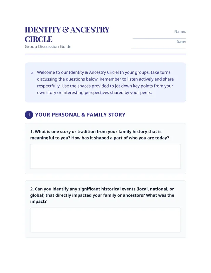 Identity & Ancestry Circle Questions