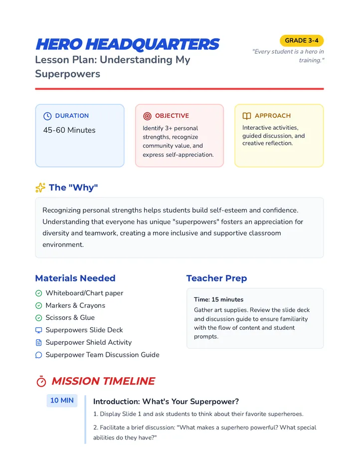 Superpowers Lesson Plan Teacher Guide