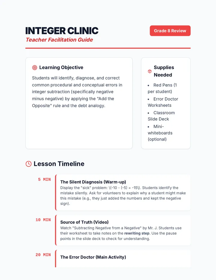 Integer Clinic Teacher Guide