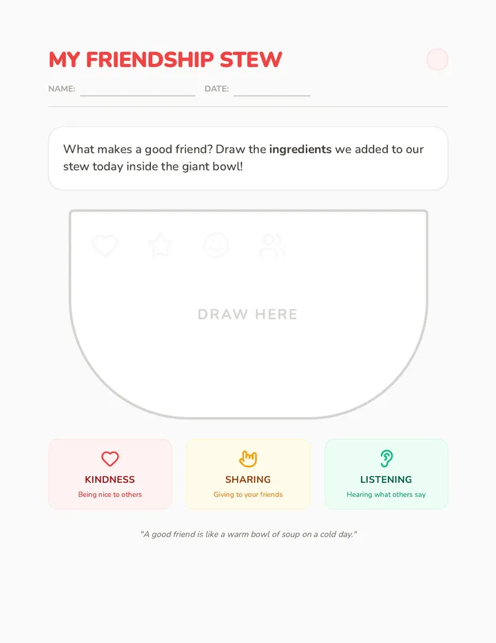 My Friendship Stew Worksheet