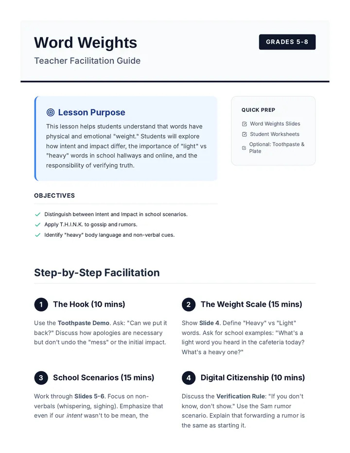 Word Weights Teacher Guide