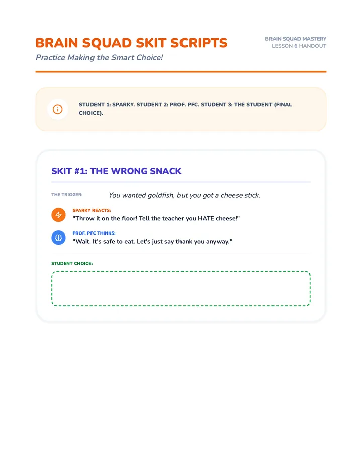 Brain Squad Skit Scripts Handout