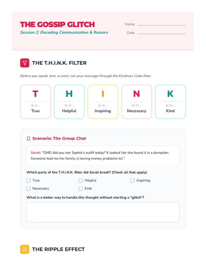 Gossip Glitch Worksheet