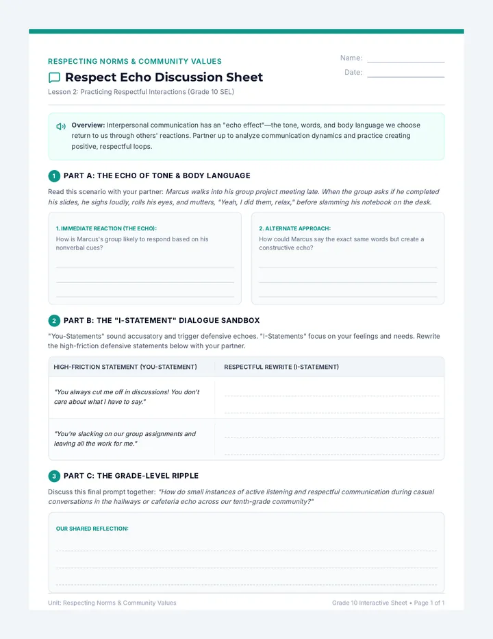 Respect Echo Discussion Sheet