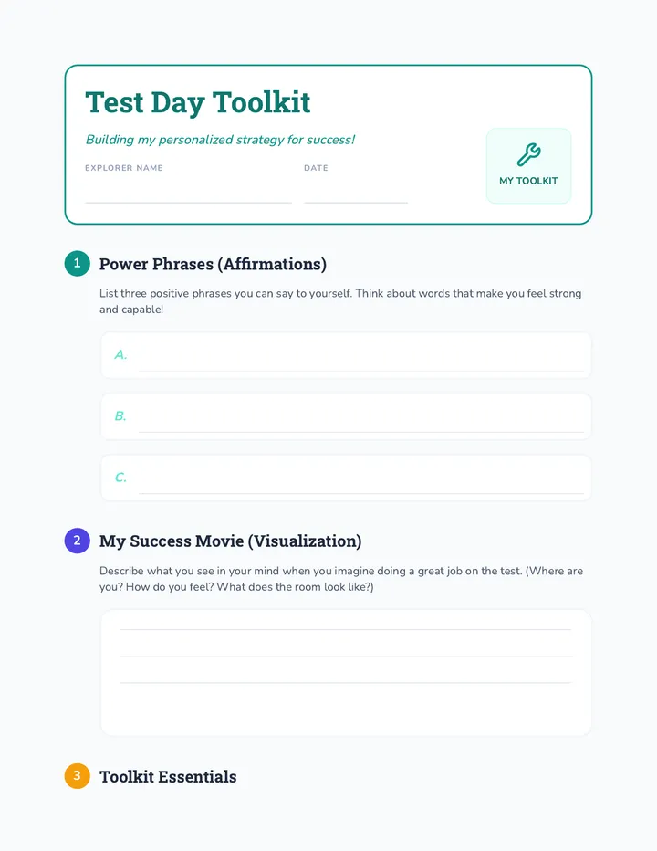 Test Day Toolkit Worksheet