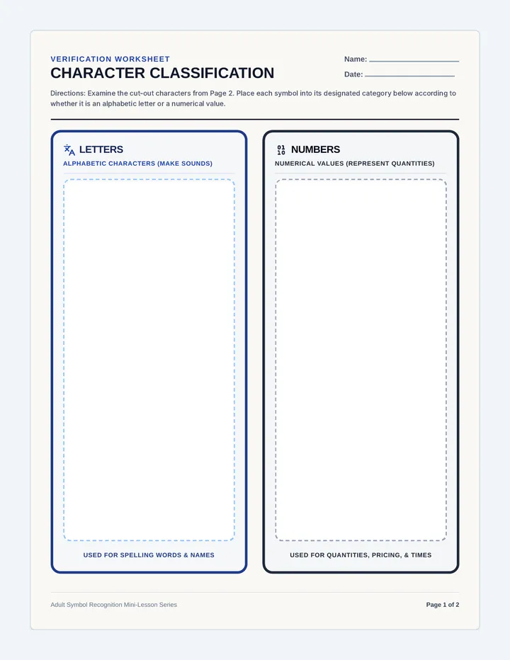 Symbol Sorting Cards