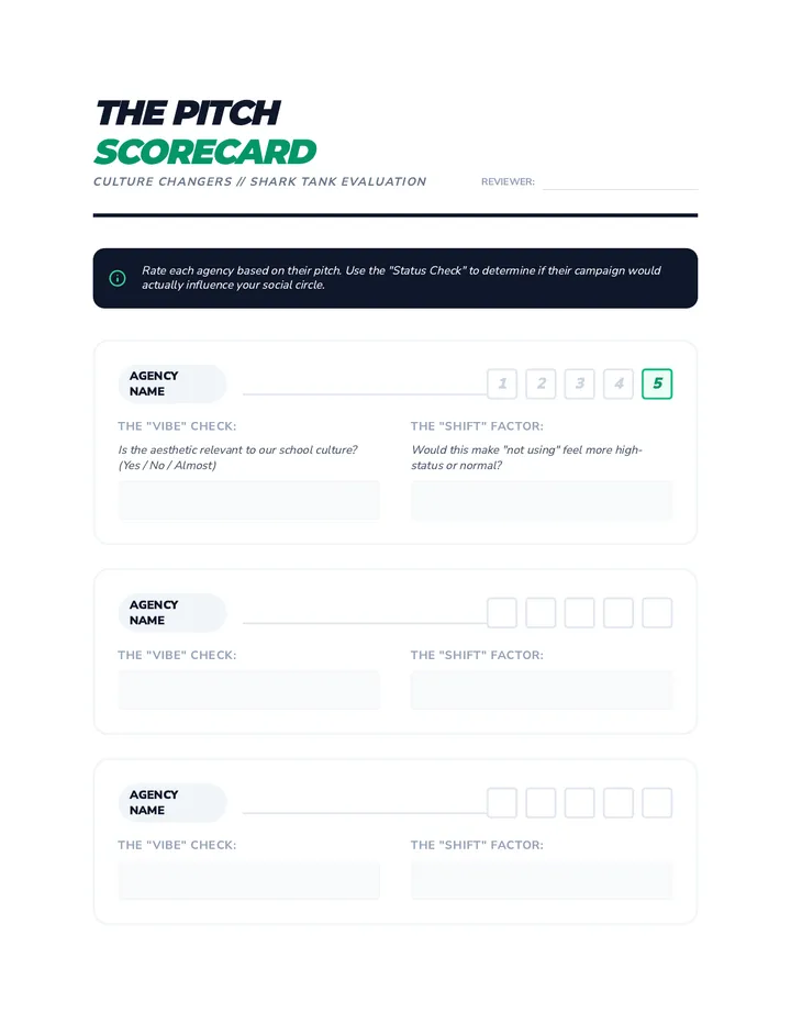 Pitch Scorecard Worksheet