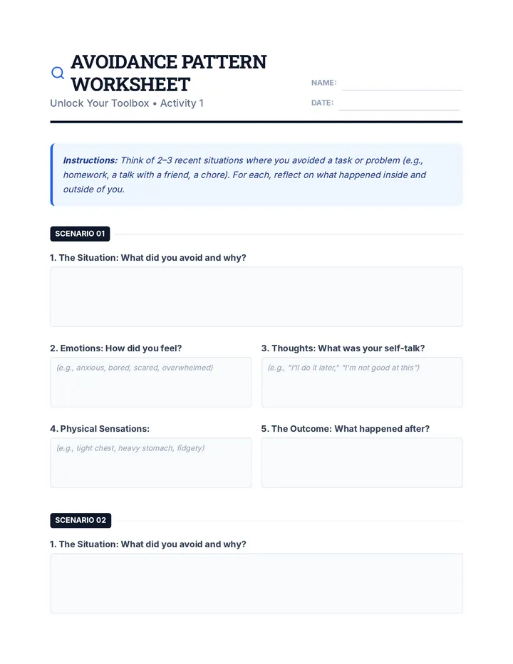 Avoidance Pattern Worksheet