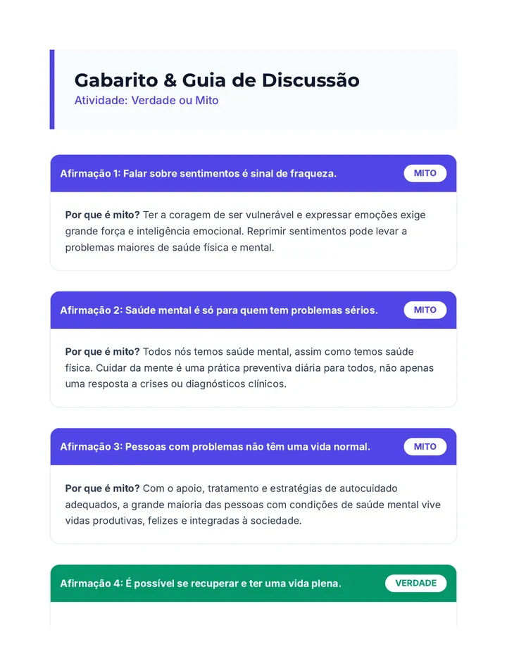 Mente Sã Verdade ou Mito Guia do Professor