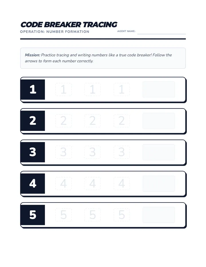 Code Breaker Number Tracing Worksheet