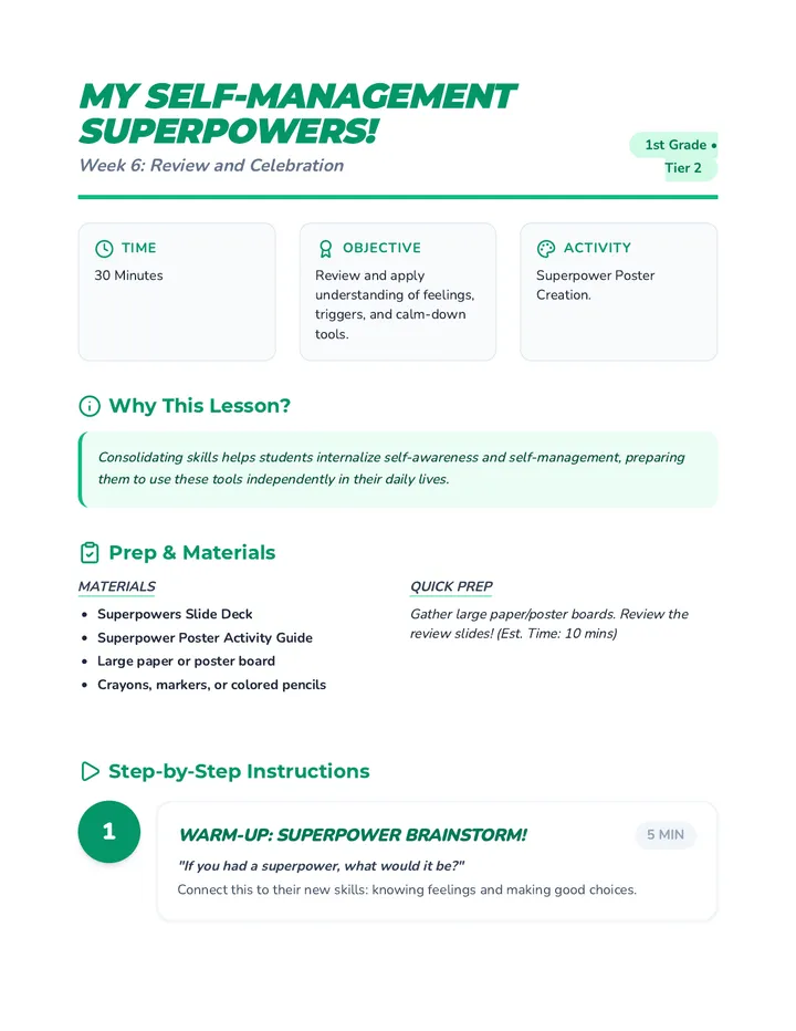Self Management Superpowers Lesson Plan