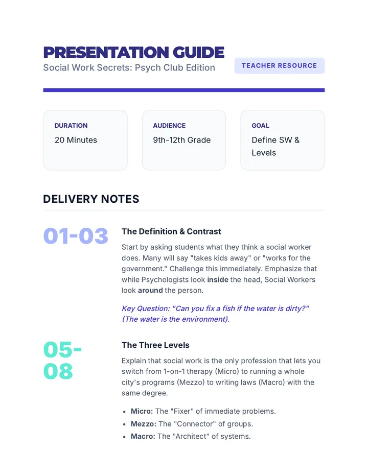 Social Work Secrets Presentation Guide