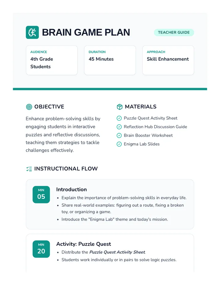 Brain Game Plan Teacher Guide