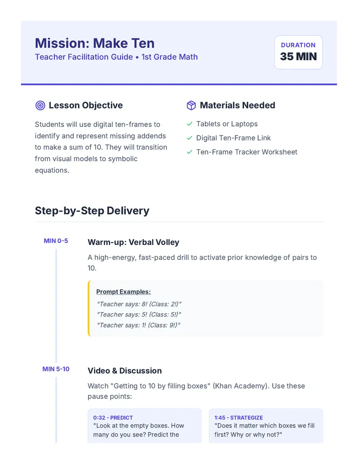 Mission Make Ten Teacher Guide